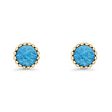 Half Ball Oxidized Round Stud Earring Lab Created Opal 925 Sterling Silver