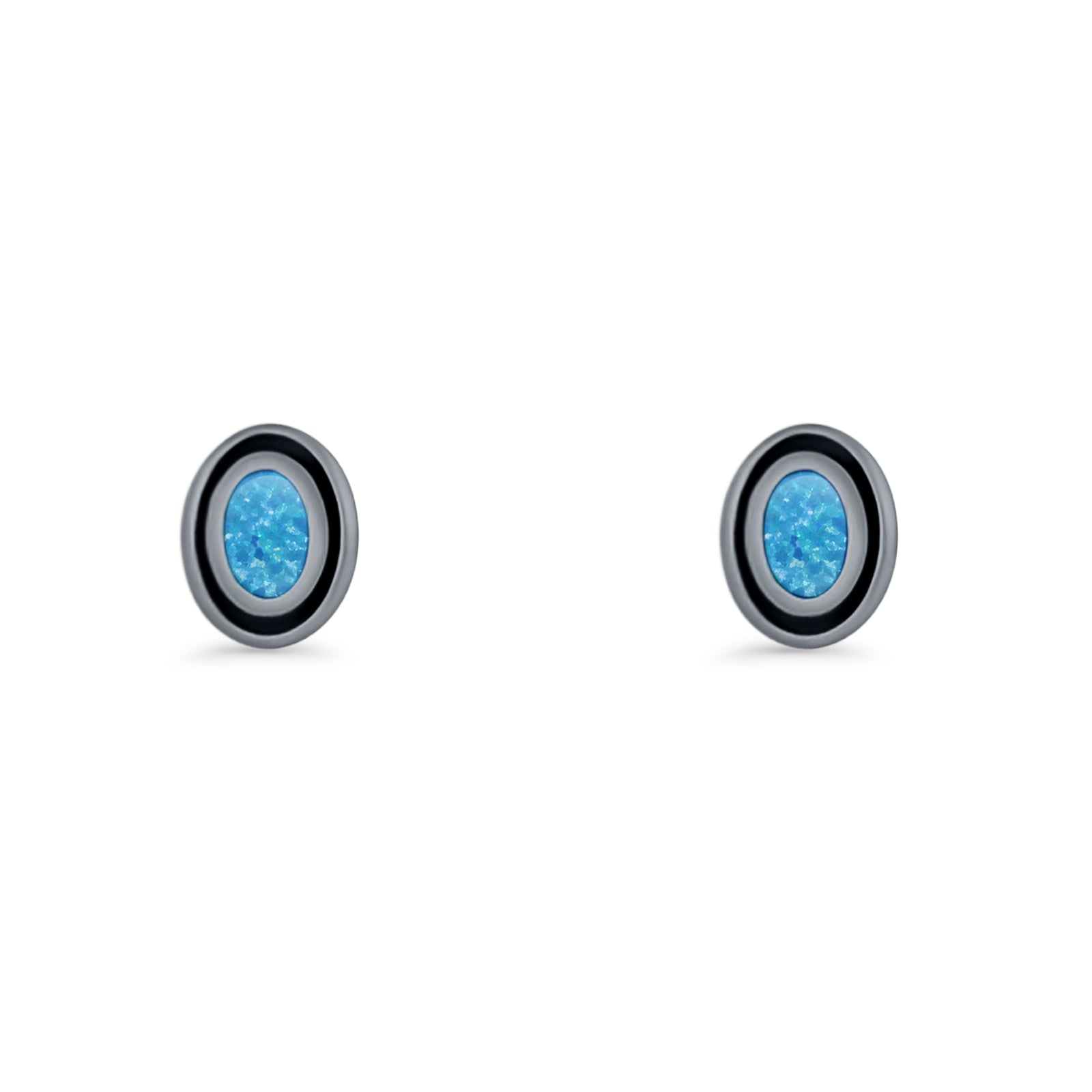Oval Stud Earring 7.8mm Lab Created Opal Oxidized 925 Sterling Silver