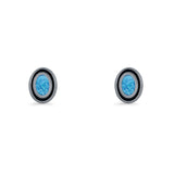 Oval Stud Earring 7.8mm Lab Created Opal Oxidized 925 Sterling Silver