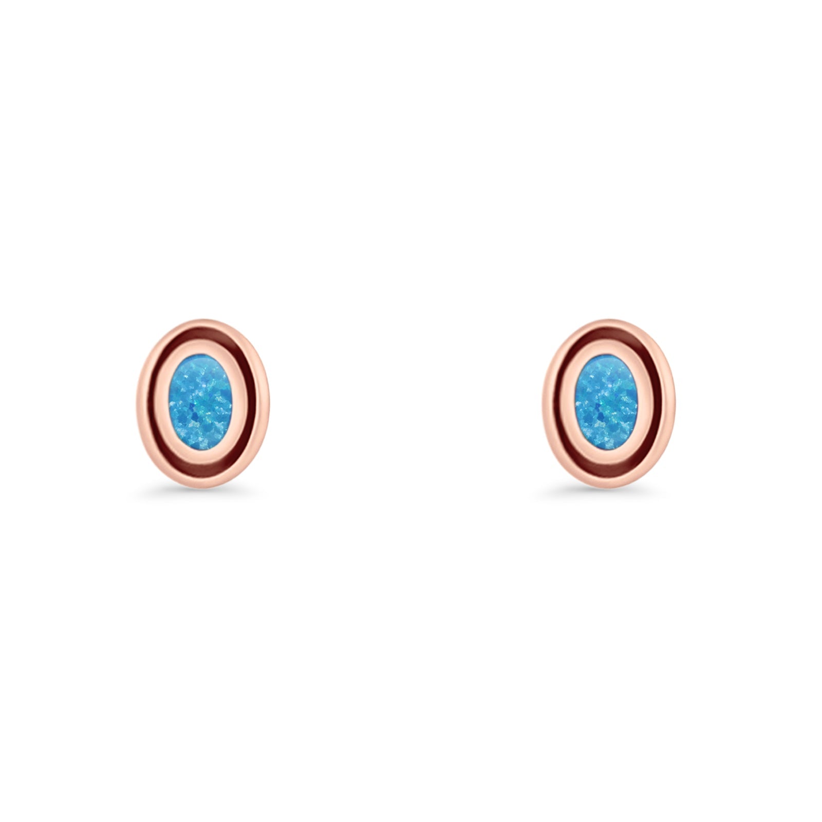 Oval Stud Earring 7.8mm Lab Created Opal Oxidized 925 Sterling Silver