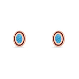 Oval Stud Earring 7.8mm Lab Created Opal Oxidized 925 Sterling Silver