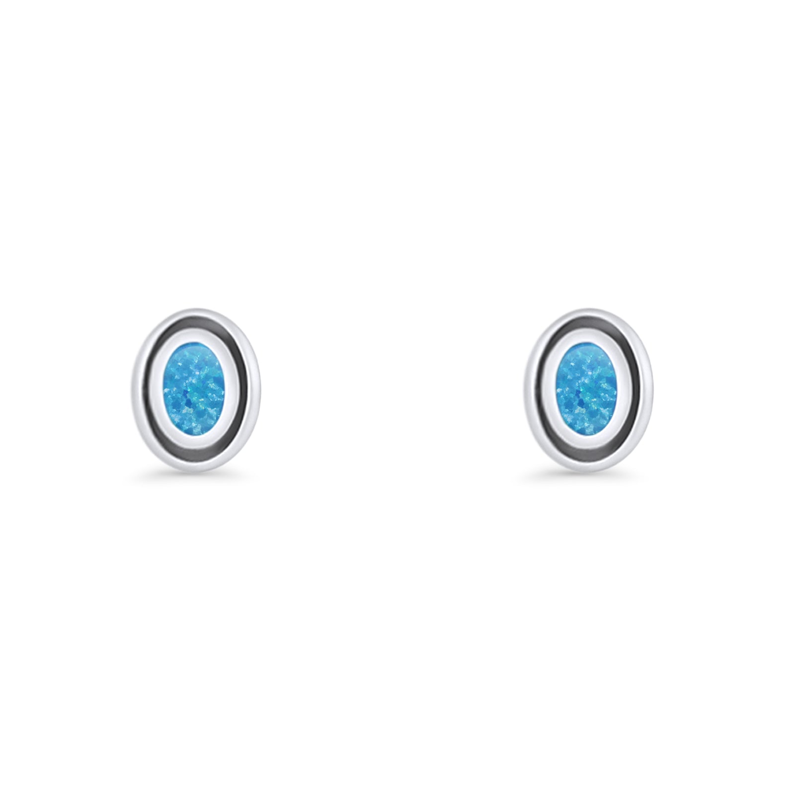 Oval Stud Earring 7.8mm Lab Created Opal Oxidized 925 Sterling Silver