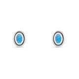 Oval Stud Earring 7.8mm Lab Created Opal Oxidized 925 Sterling Silver