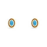 Oval Stud Earring 7.8mm Lab Created Opal Oxidized 925 Sterling Silver