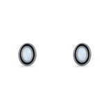 Oval Stud Earring 7.8mm Lab Created Opal Oxidized 925 Sterling Silver