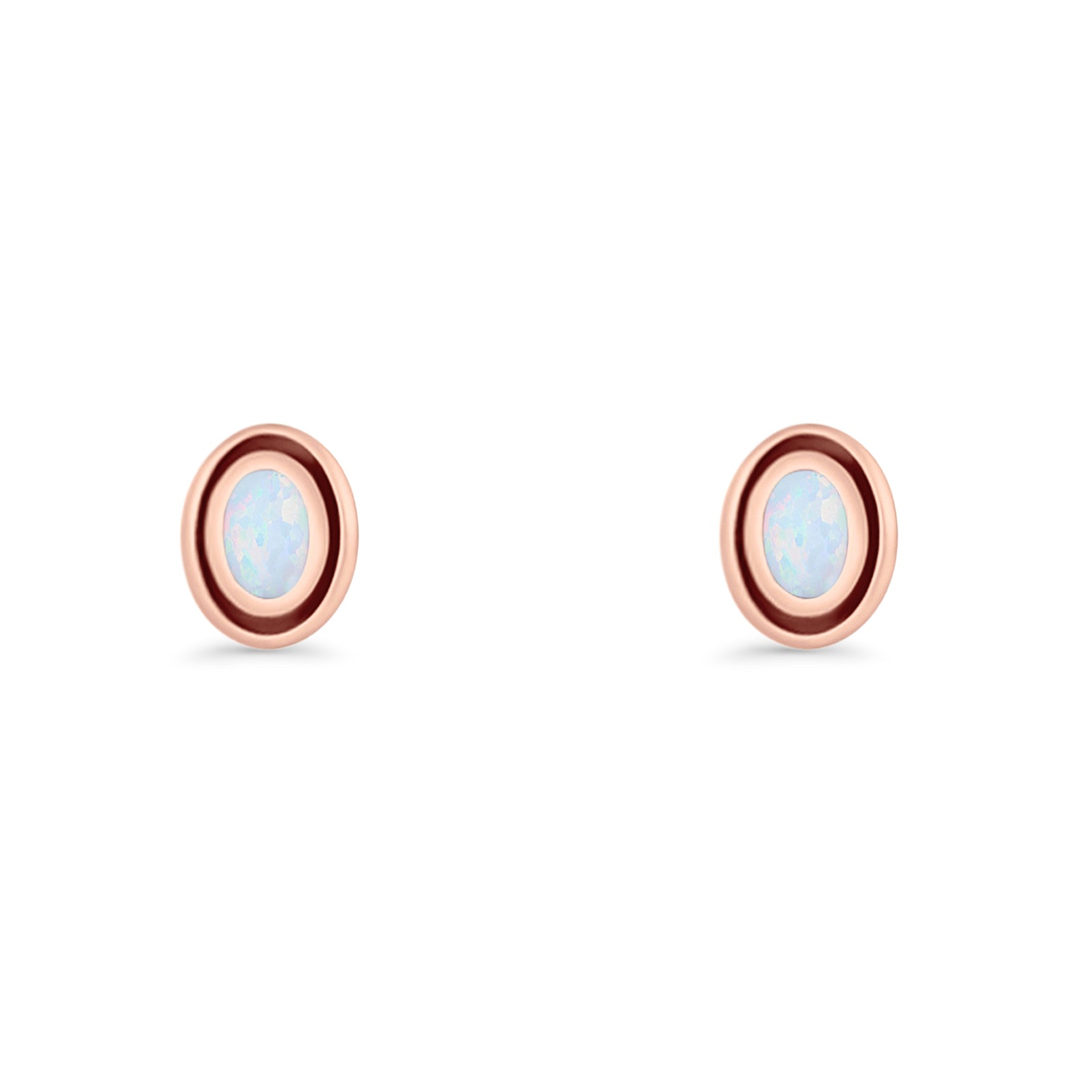 Oval Stud Earring 7.8mm Lab Created Opal Oxidized 925 Sterling Silver