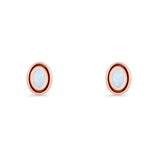 Oval Stud Earring 7.8mm Lab Created Opal Oxidized 925 Sterling Silver