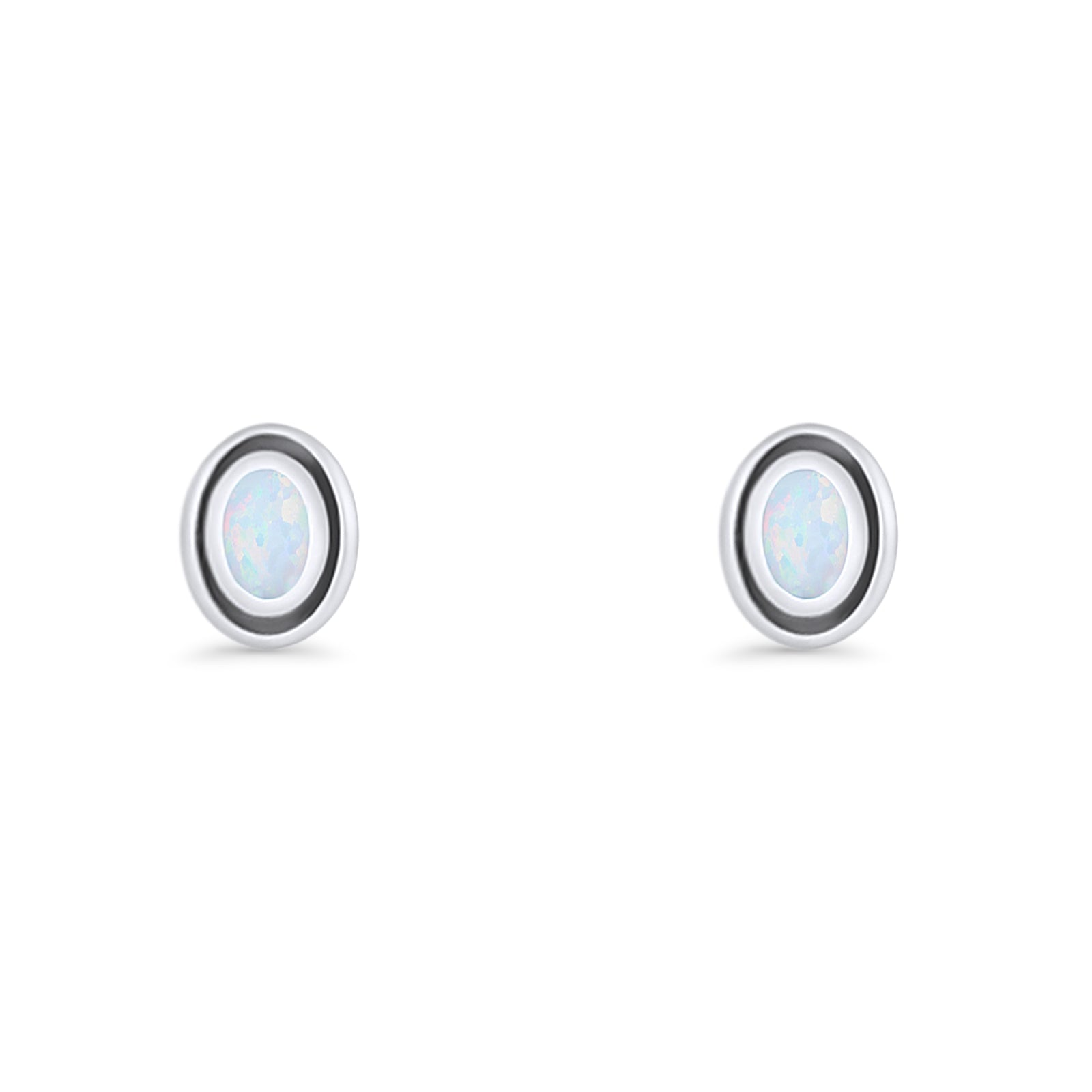 Oval Stud Earring 7.8mm Lab Created Opal Oxidized 925 Sterling Silver