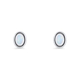 Oval Stud Earring 7.8mm Lab Created Opal Oxidized 925 Sterling Silver