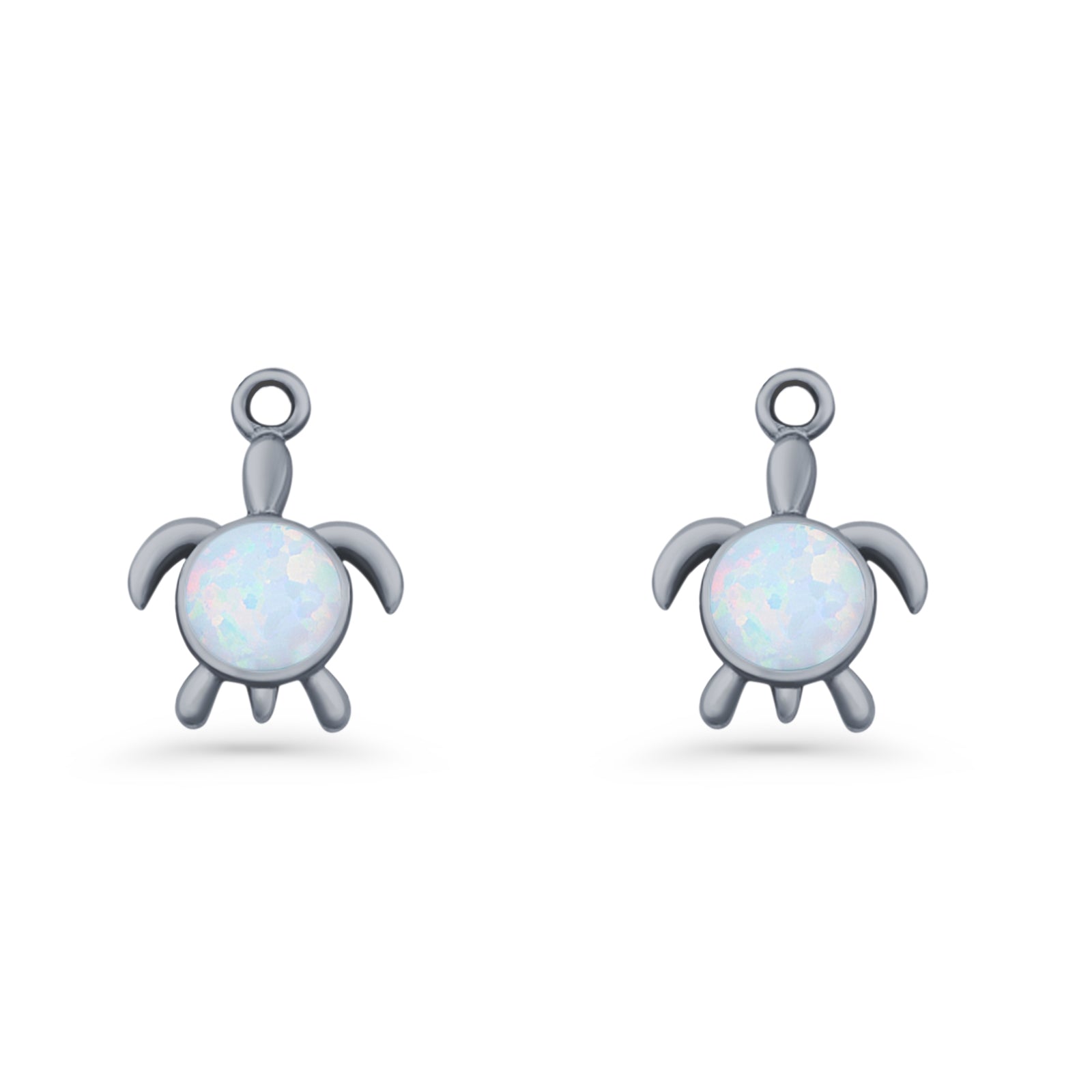 Round 15.3mm Lab Created Opal Turtle Fishhook Earring 925 Sterling Silver