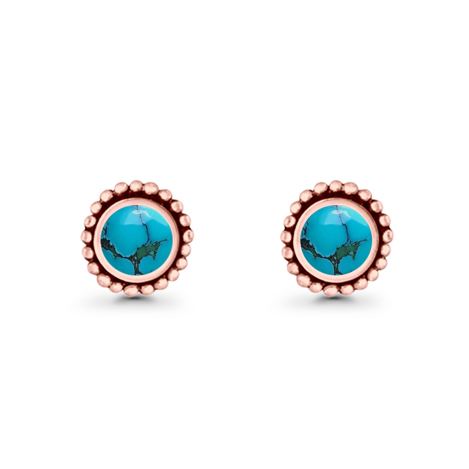 Round Lab Created Opal Beaded Oxidized Stud Earring 925 Sterling Silver