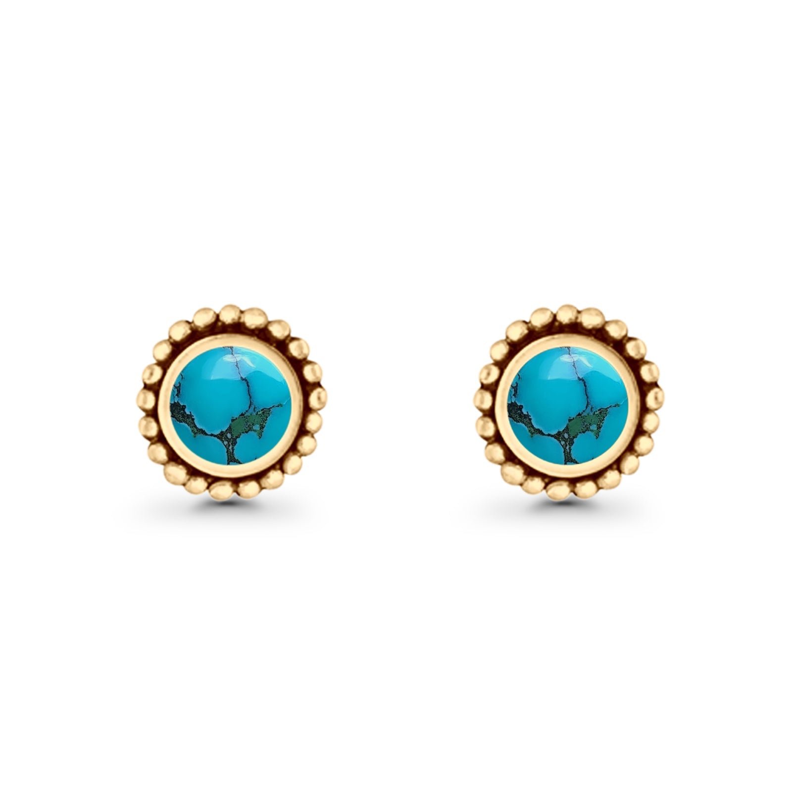Round Lab Created Opal Beaded Oxidized Stud Earring 925 Sterling Silver