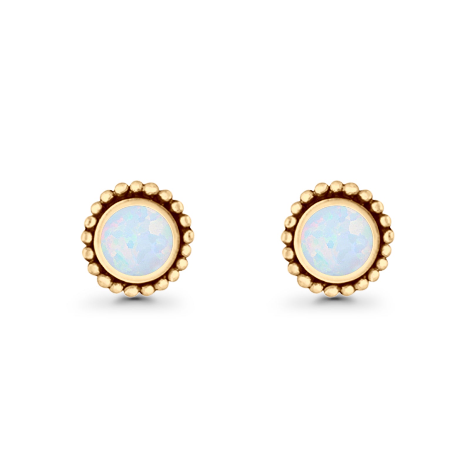 Round Lab Created Opal Beaded Oxidized Stud Earring 925 Sterling Silver