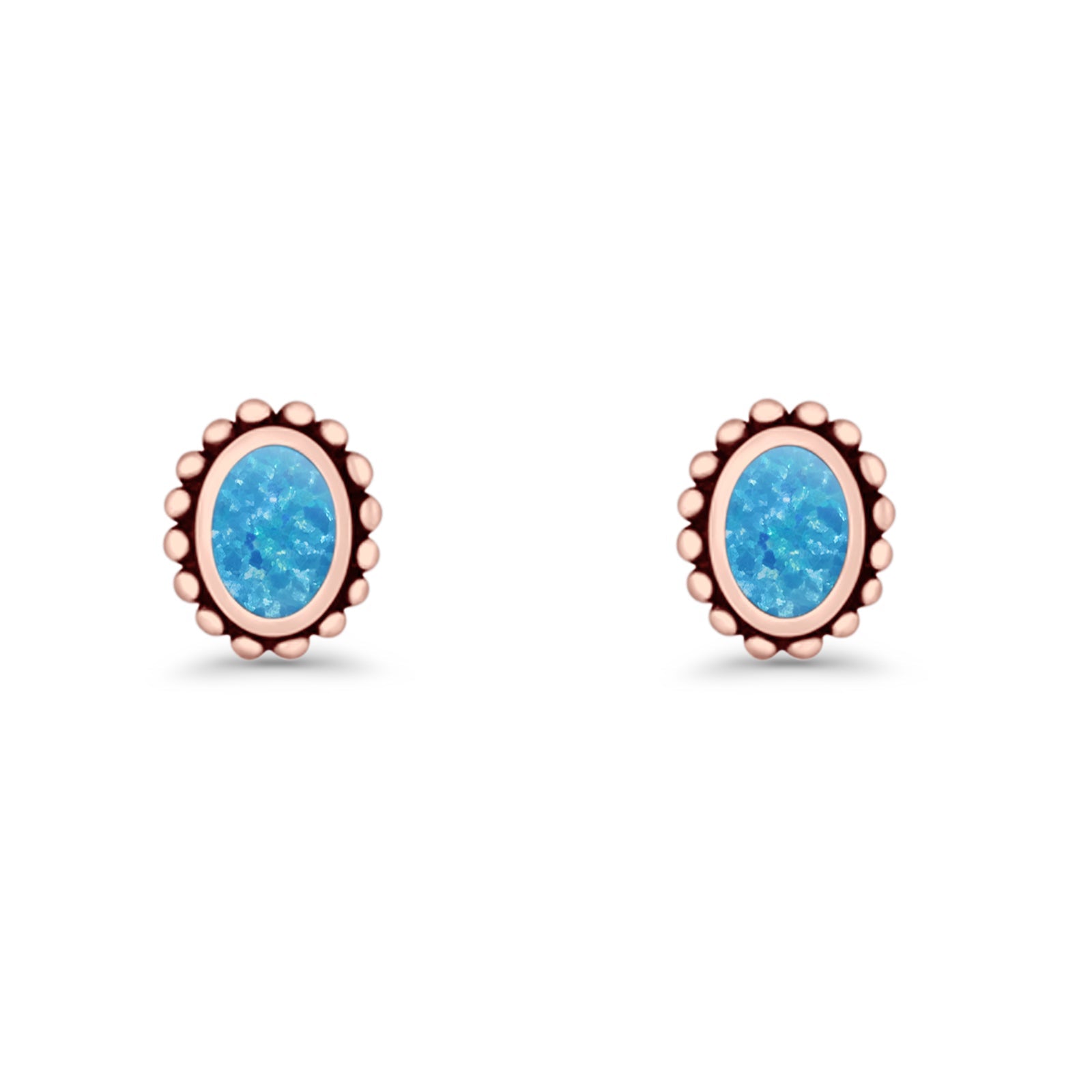 Oval 9.6mm Radiant Halo Stud Earring Lab Created Opal 925 Sterling Silver