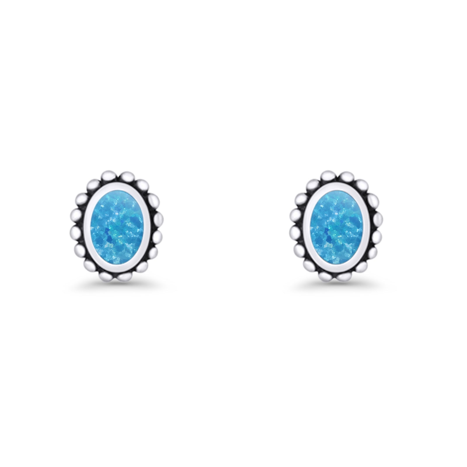 Oval 9.6mm Radiant Halo Stud Earring Lab Created Opal 925 Sterling Silver