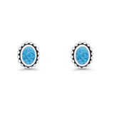 Oval 9.6mm Radiant Halo Stud Earring Lab Created Opal 925 Sterling Silver