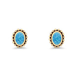 Oval 9.6mm Radiant Halo Stud Earring Lab Created Opal 925 Sterling Silver