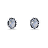 Oval 9.6mm Radiant Halo Stud Earring Lab Created Opal 925 Sterling Silver