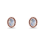 Oval 9.6mm Radiant Halo Stud Earring Lab Created Opal 925 Sterling Silver