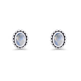 Oval 9.6mm Radiant Halo Stud Earring Lab Created Opal 925 Sterling Silver