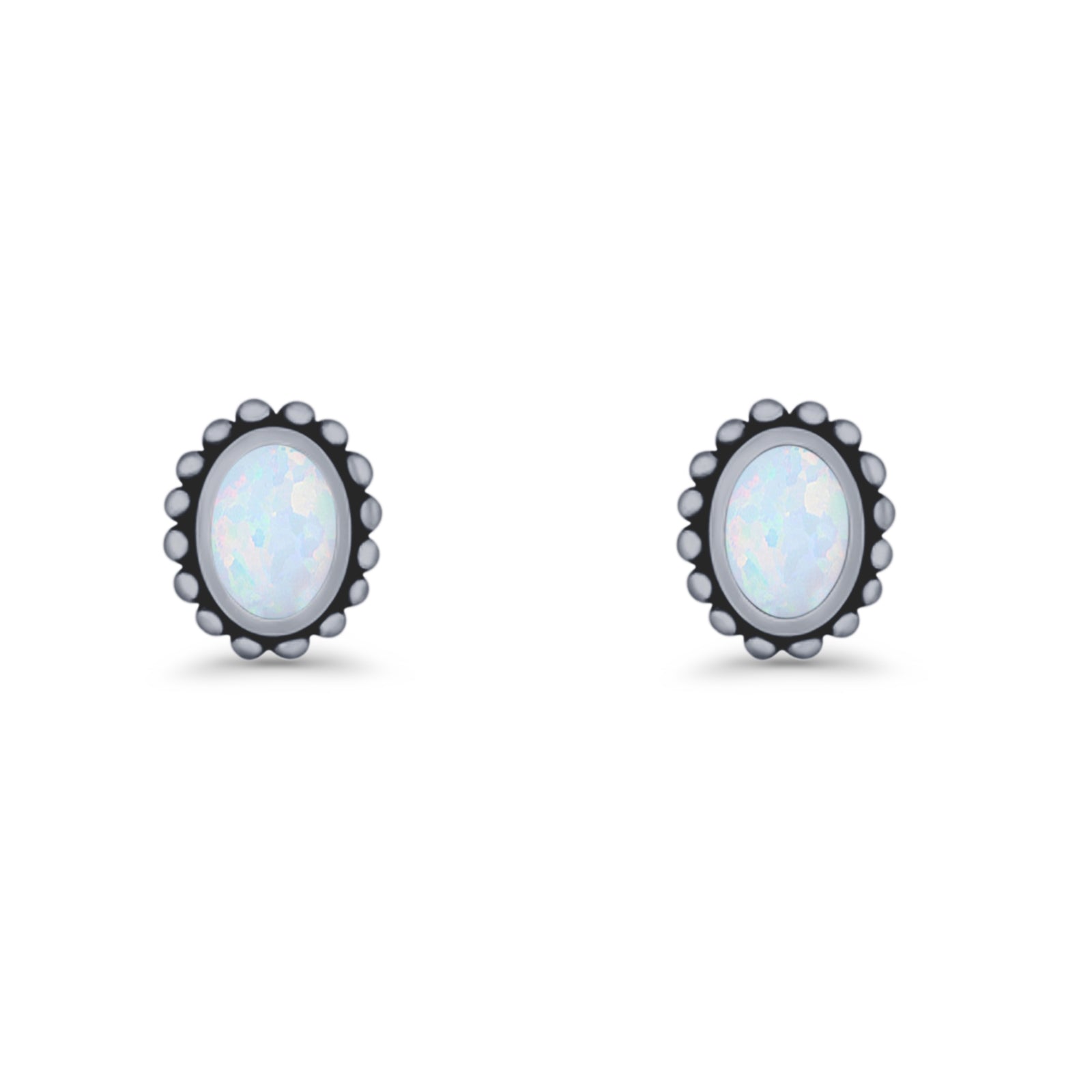 Oval 9.6mm Radiant Halo Stud Earring Lab Created Opal 925 Sterling Silver
