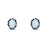 Oval 9.6mm Radiant Halo Stud Earring Lab Created Opal 925 Sterling Silver