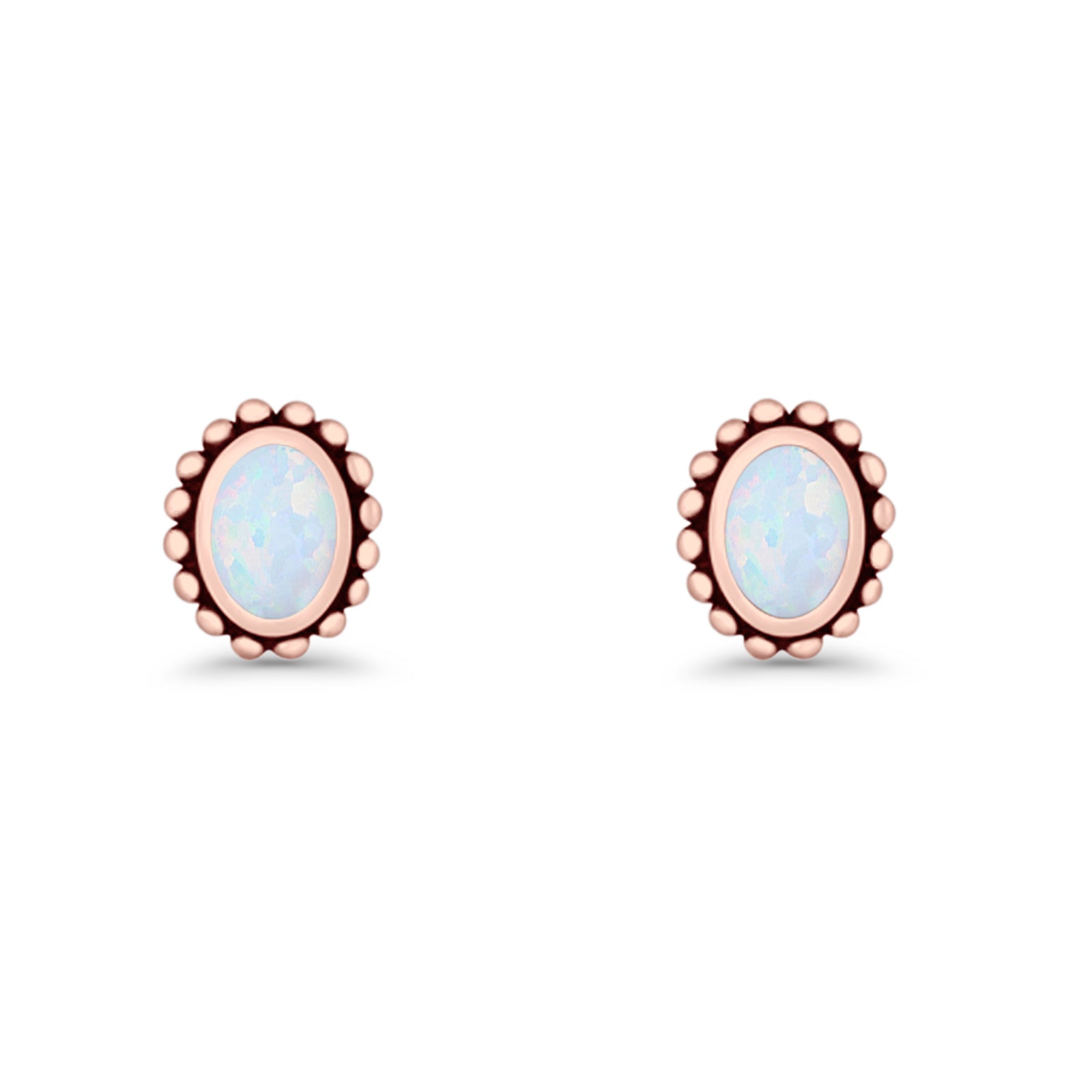 Oval 9.6mm Radiant Halo Stud Earring Lab Created Opal 925 Sterling Silver