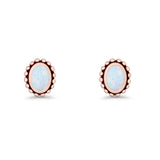 Oval 9.6mm Radiant Halo Stud Earring Lab Created Opal 925 Sterling Silver