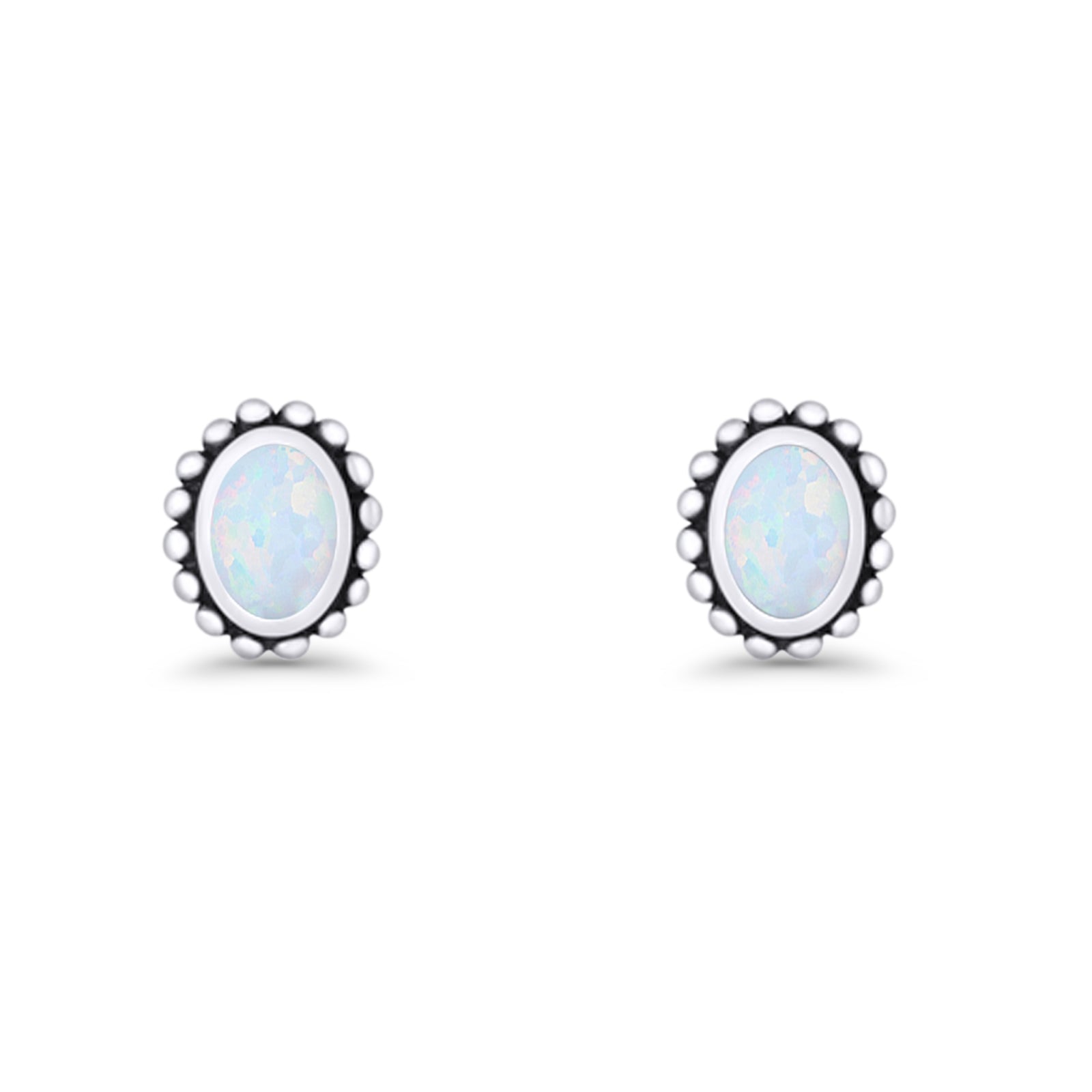 Oval 9.6mm Radiant Halo Stud Earring Lab Created Opal 925 Sterling Silver