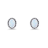 Oval 9.6mm Radiant Halo Stud Earring Lab Created Opal 925 Sterling Silver