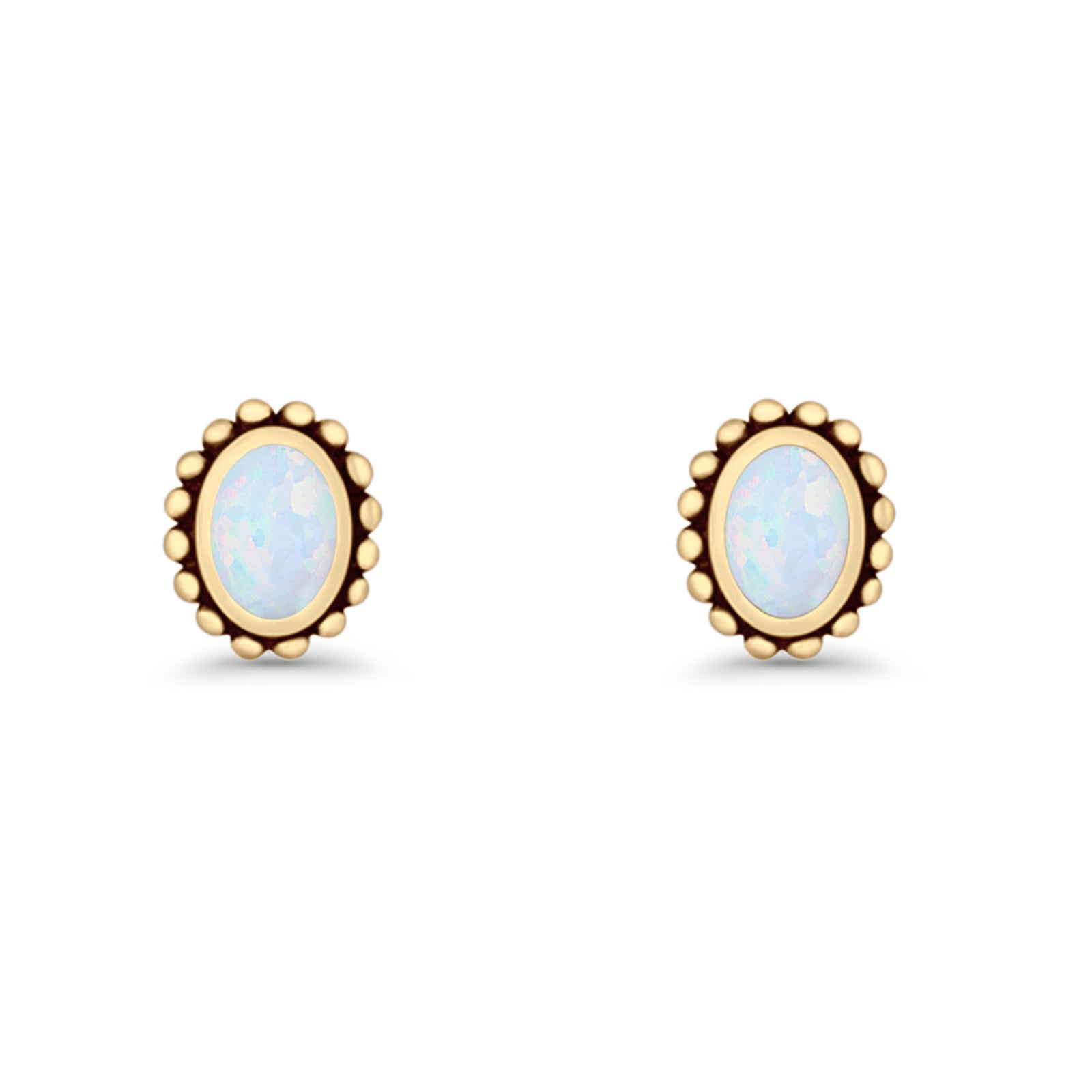 Oval 9.6mm Radiant Halo Stud Earring Lab Created Opal 925 Sterling Silver