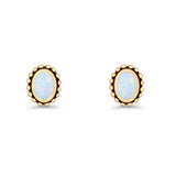 Oval 9.6mm Radiant Halo Stud Earring Lab Created Opal 925 Sterling Silver