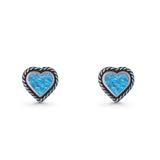 Heart Shaped Earring 8mm Twisted Rope Created Opal 925 Sterling Silver