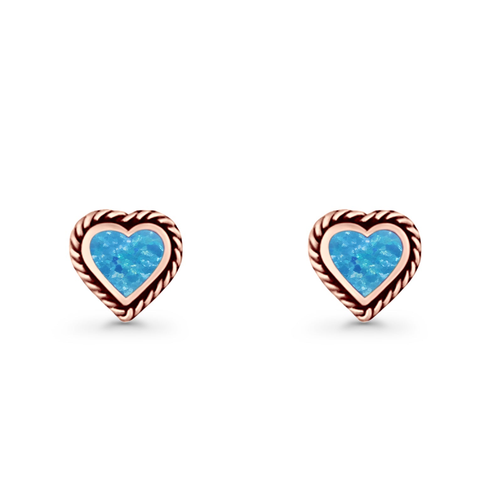 Heart Shaped Earring 8mm Twisted Rope Created Opal 925 Sterling Silver