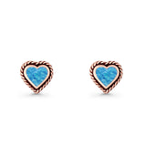Heart Shaped Earring 8mm Twisted Rope Created Opal 925 Sterling Silver