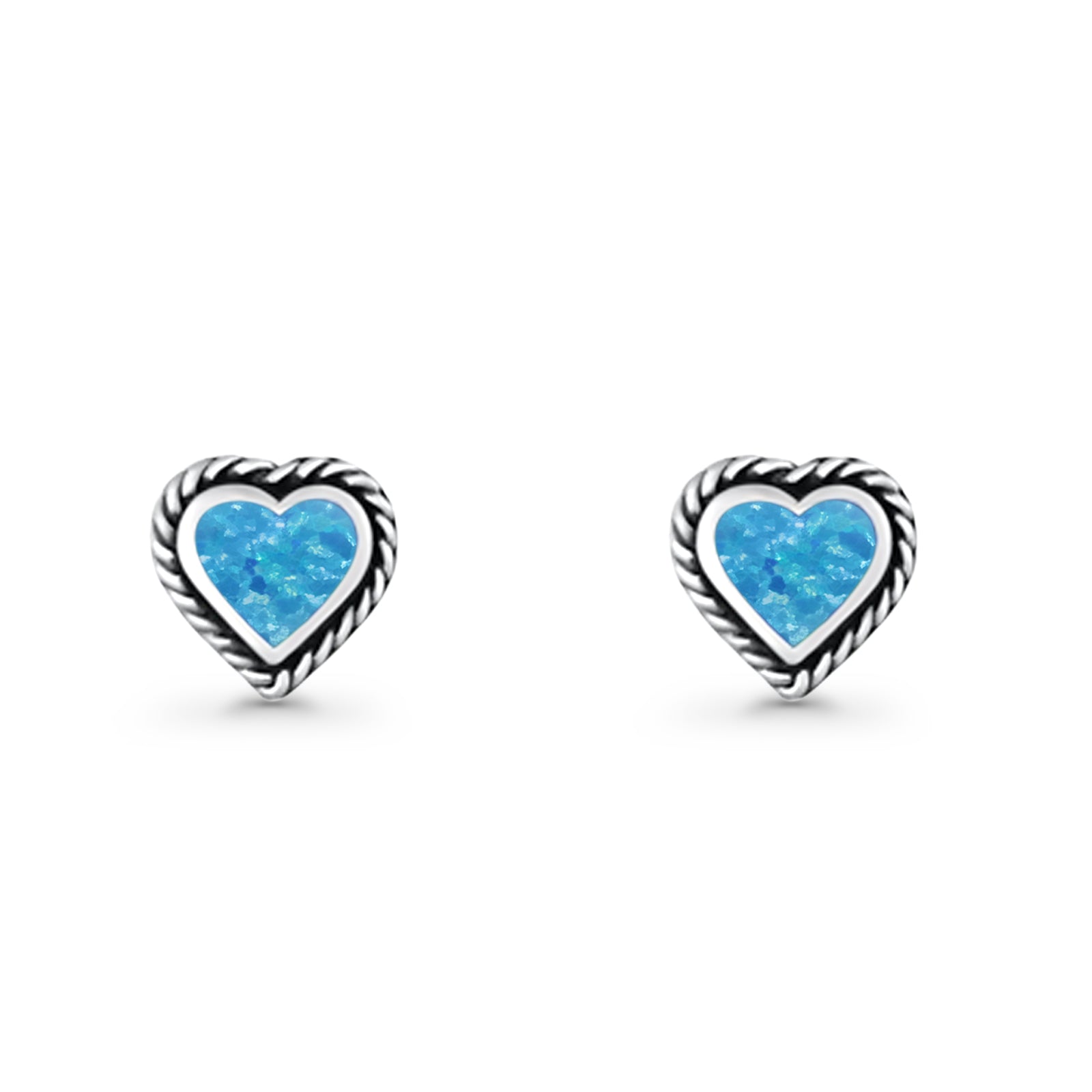 Heart Shaped Earring 8mm Twisted Rope Created Opal 925 Sterling Silver