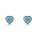 Heart Shaped Earring 8mm Twisted Rope Created Opal 925 Sterling Silver