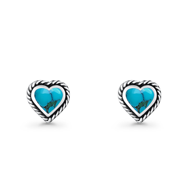 Heart Shaped Earring 8mm Twisted Rope Created Opal 925 Sterling Silver