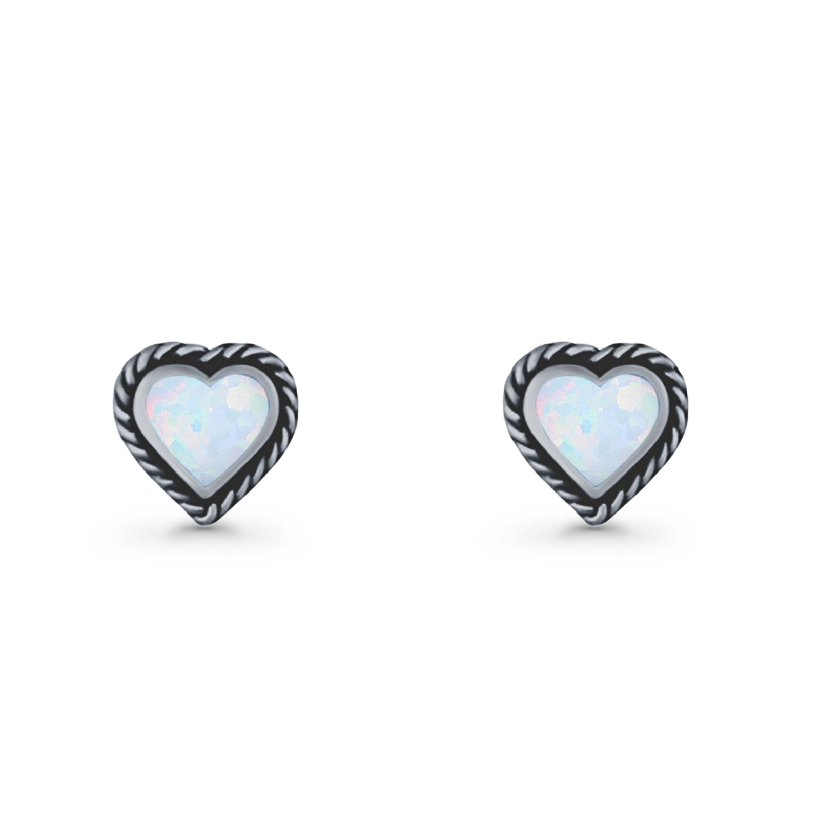 Heart Shaped Earring 8mm Twisted Rope Created Opal 925 Sterling Silver