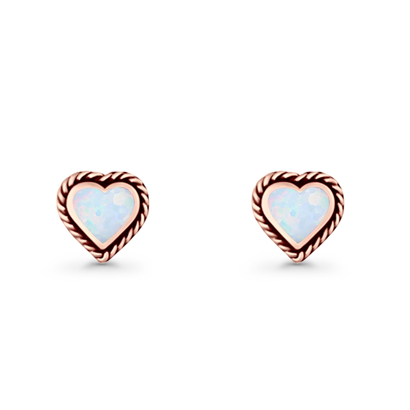 Heart Shaped Earring 8mm Twisted Rope Created Opal 925 Sterling Silver