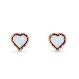 Heart Shaped Earring 8mm Twisted Rope Created Opal 925 Sterling Silver