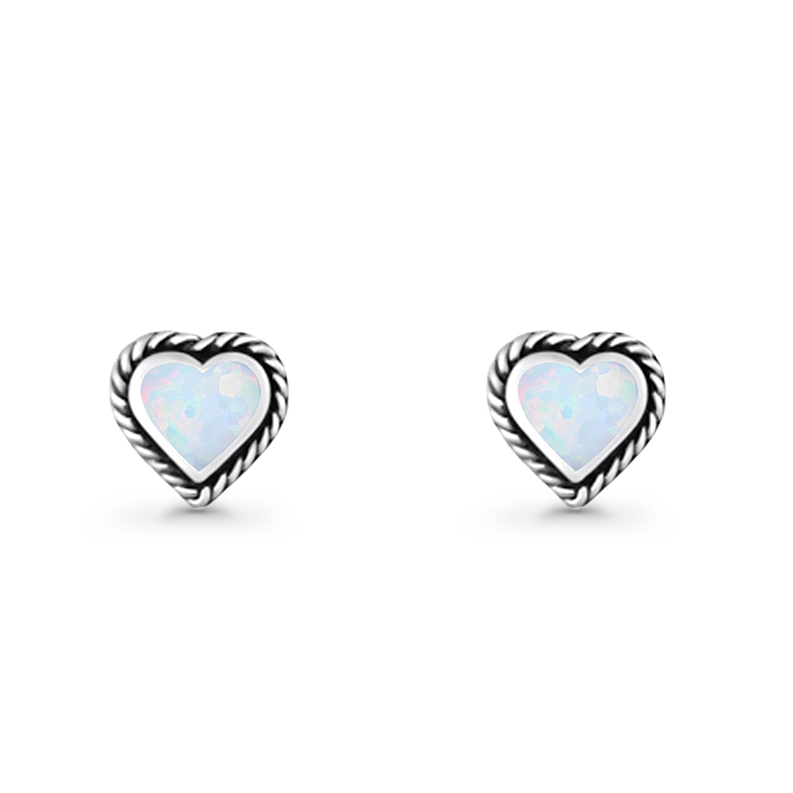 Heart Shaped Earring 8mm Twisted Rope Created Opal 925 Sterling Silver