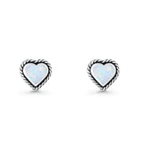 Heart Shaped Earring 8mm Twisted Rope Created Opal 925 Sterling Silver