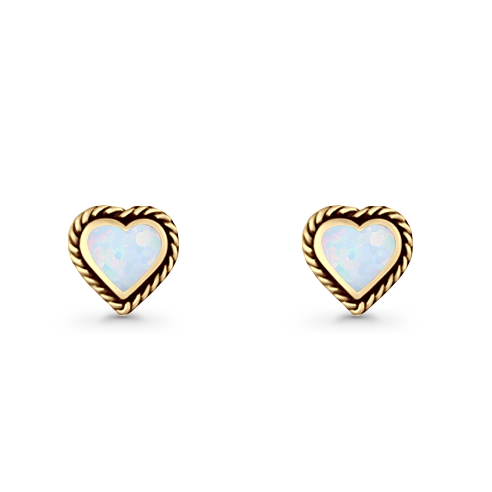 Heart Shaped Earring 8mm Twisted Rope Created Opal 925 Sterling Silver