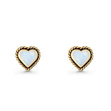 Heart Shaped Earring 8mm Twisted Rope Created Opal 925 Sterling Silver