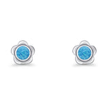 Flower 7.5mm Round Lab Created Opal Floral Stud Earring Oxidized 925 Sterling Silver