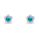 Flower 7.5mm Round Lab Created Opal Floral Stud Earring Oxidized 925 Sterling Silver