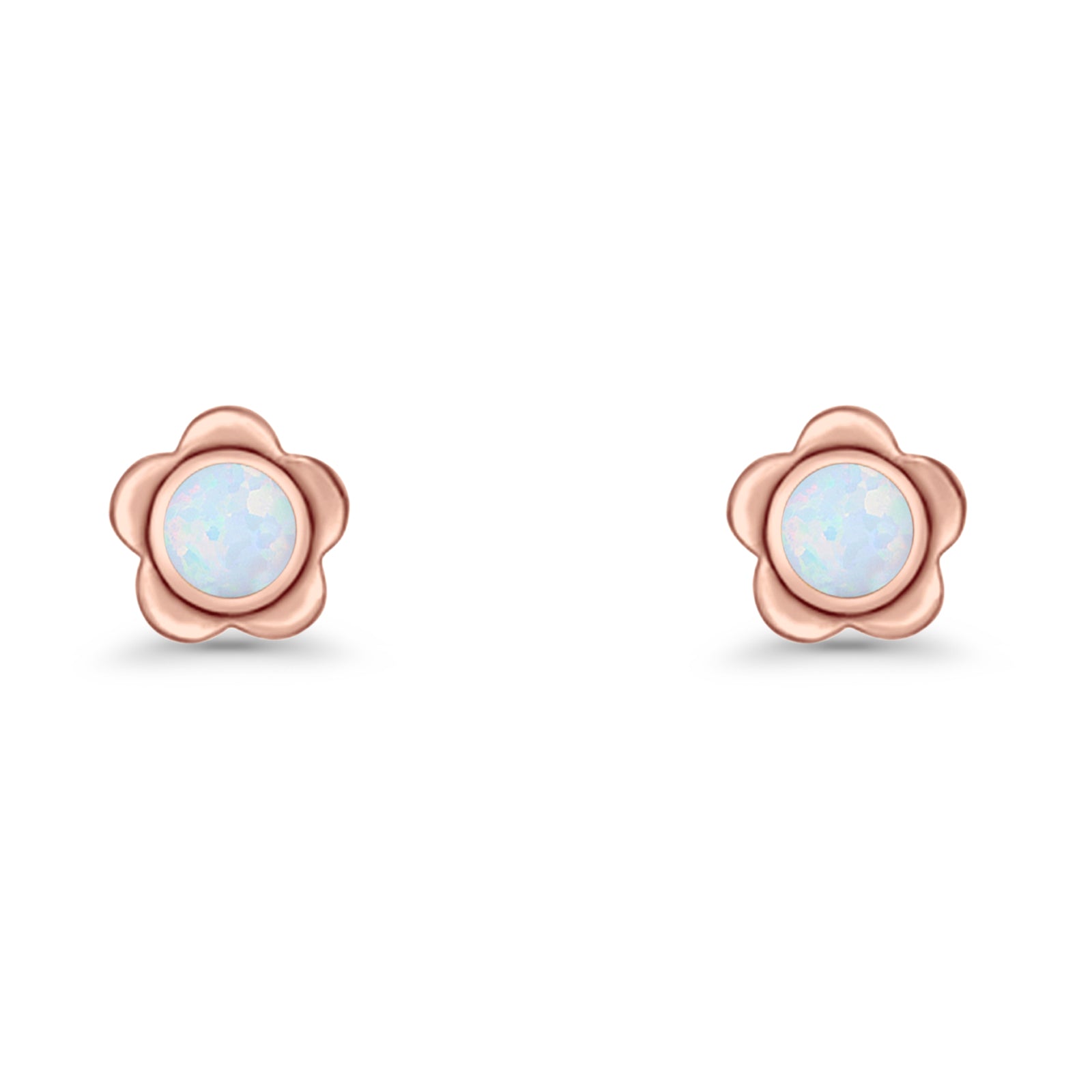 Flower 7.5mm Round Lab Created Opal Floral Stud Earring Oxidized 925 Sterling Silver