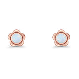 Flower 7.5mm Round Lab Created Opal Floral Stud Earring Oxidized 925 Sterling Silver