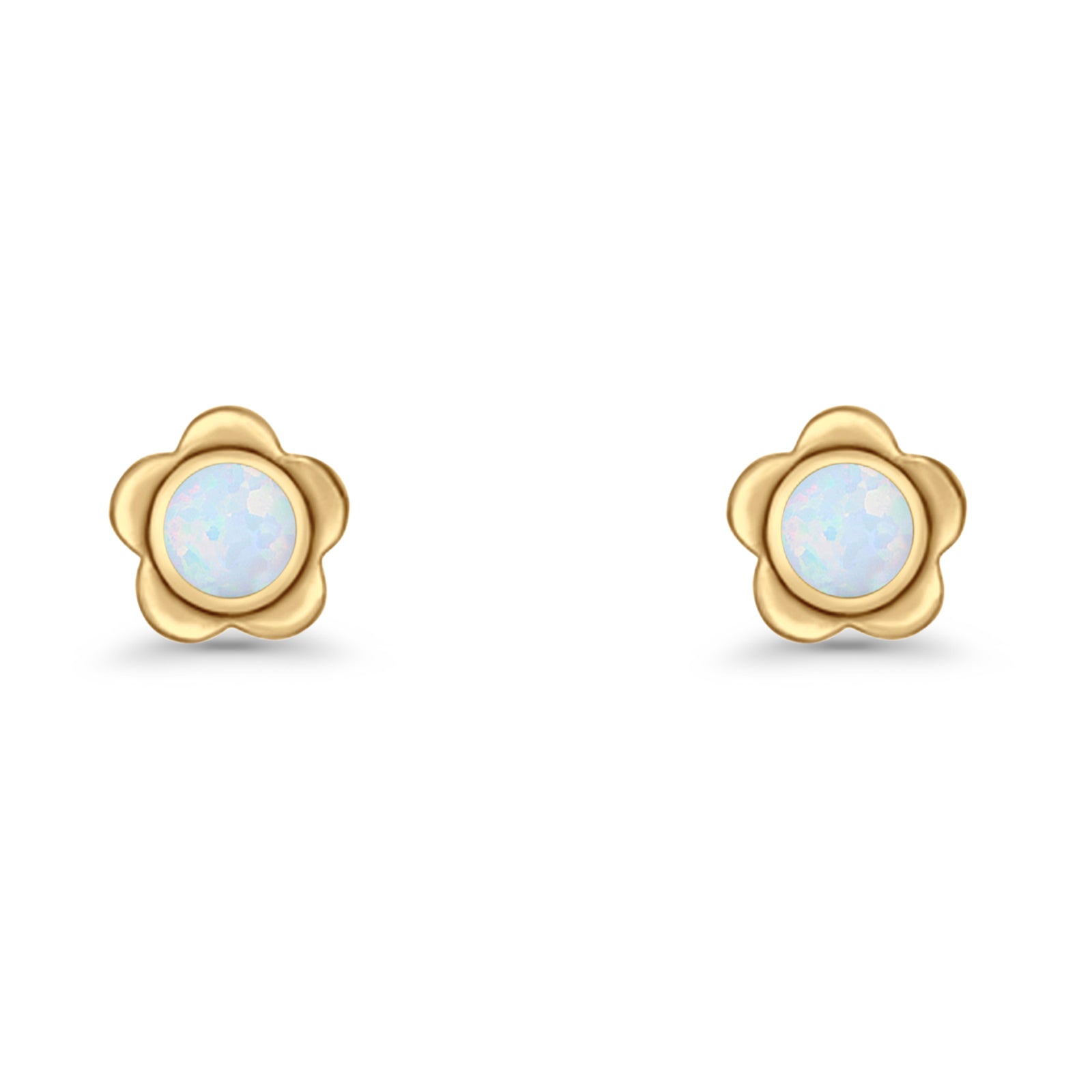 Flower 7.5mm Round Lab Created Opal Floral Stud Earring Oxidized 925 Sterling Silver